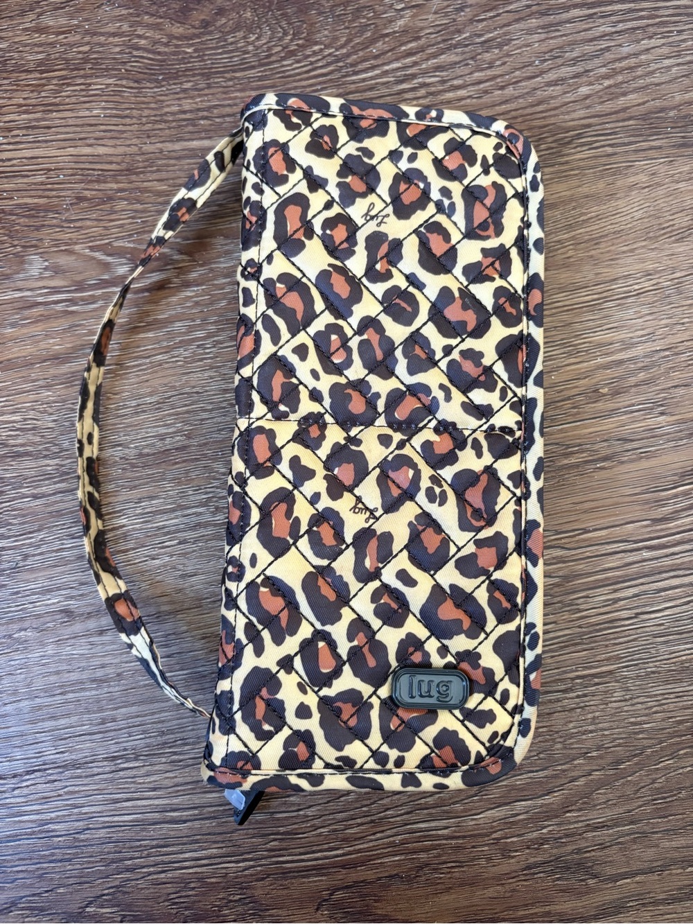 Lug Zip Around Sleeper Wallet in Quilted Leopard Print & Hearts Brush Holder